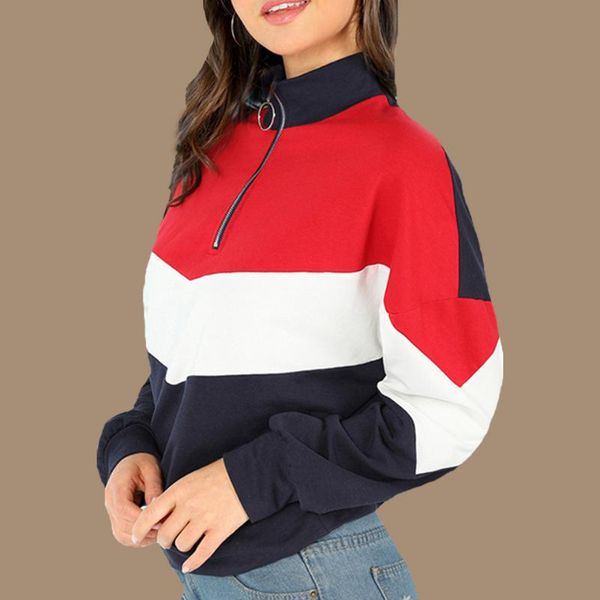 

women's hoodies & sweatshirts retro tracksuit color block hoodie patchwork poleron mujer 2021 half zip pullover sweatshirt multicolor w, Black