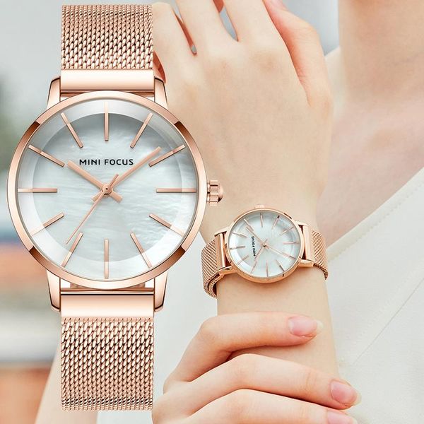 

wristwatches minifocus mf0291l dress women rose gold ladies watches women's stainless steel bracelet fashion female watch, Slivery;brown