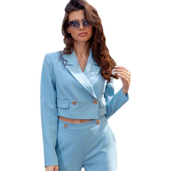 

women's suits & blazers turquoise pocket front double breasted notch long sleeve coat pants set women autumn elegant workwear twopiece, White;black