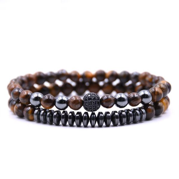 

kang hua 2pcs/set 2021 5 styles 6mm stone charm bracelet pave cz black ball bracelets for men&women classic jewelry gift beaded, strands