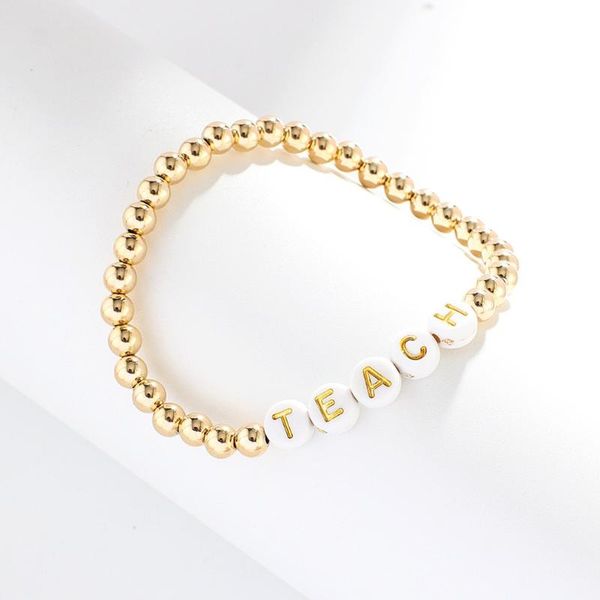 

charm bracelets gojomem hand-made ins inspirational glod-plated name letter customized round beads elastic bracelet for women girl gifts jew, Golden;silver