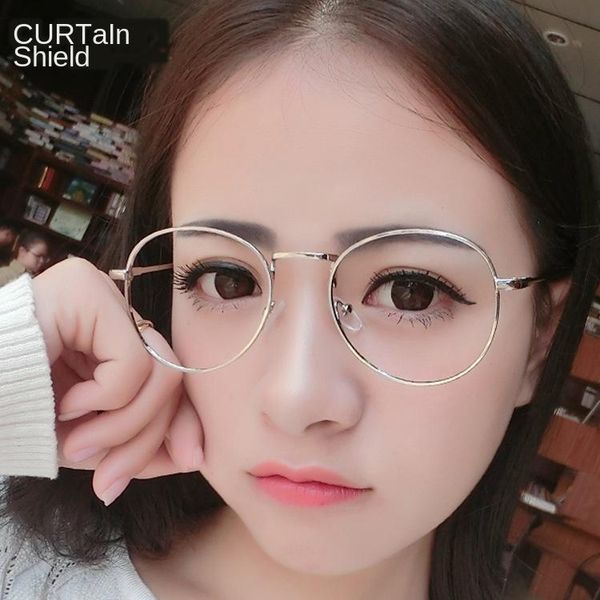 

fashion sunglasses frames korean style metal thin edge glasses frame artistic eyeglasses fixing device retro with myopia plain solid, Black