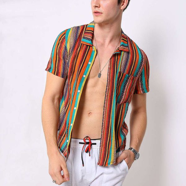 

men's casual shirts shirt summer men's short sleeve shirt casual digital printing t-shirt pocket decoration pdcl, White;black