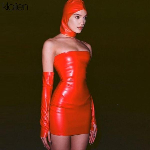 

casual dresses fashion short pu slim body wrapped chest hip high waist sleeveless dress female street party bar solid color mgli, Black;gray