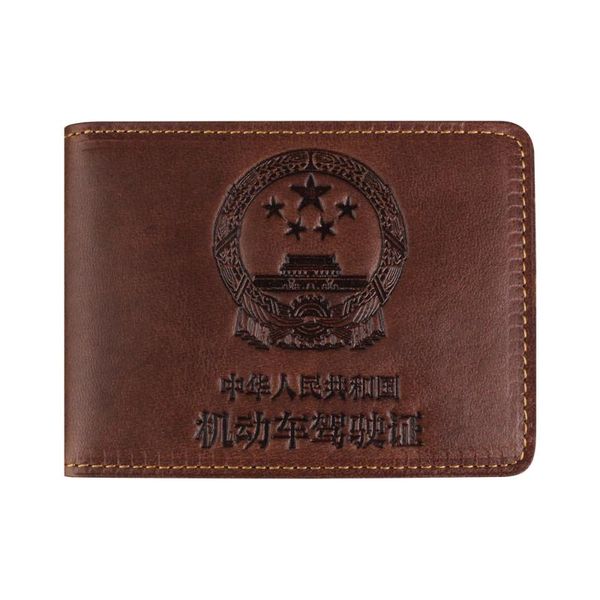 

card holders handmade genuine leather men's driver license cover china national emblem pattern slot po holder bag, Brown;gray