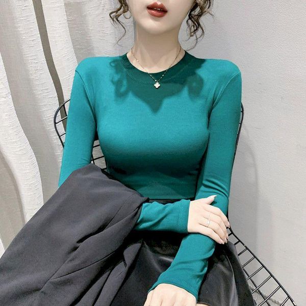 

running jerseys women's t-shirts round neck long-sleeved tight-fitting tank slim all-match solid color cotton bottoming breathable, Black;blue