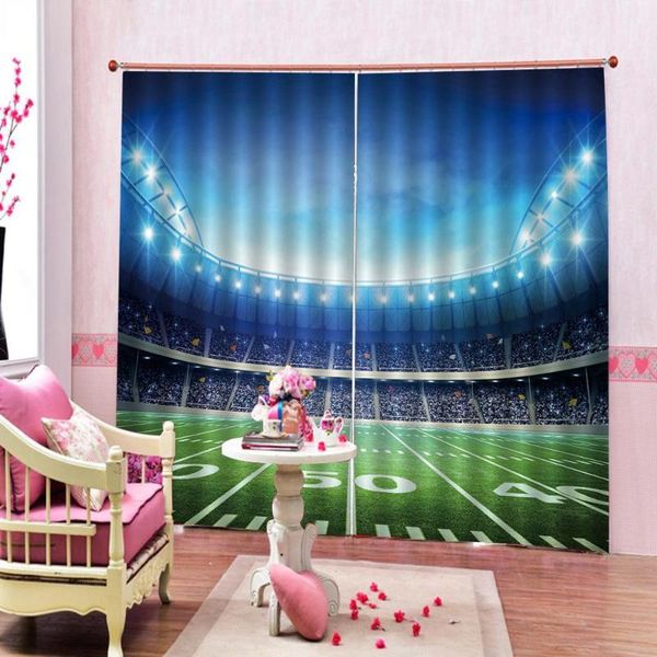 

custom 3d curtains green football indoor field shower polyester fabric drapes for children's room curtain &
