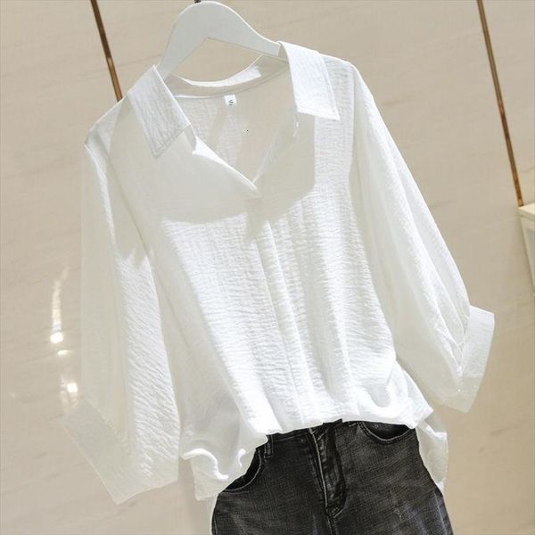 

white elegant summer office women shirts korea style 4xl plus size ladies casual