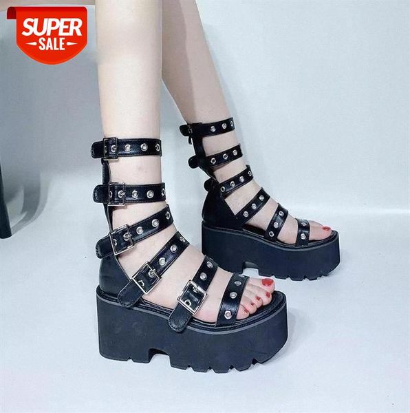 

black wedge platform gladiator rivets women's sandals zipper buckle high heels party wedding roman shoes for women #yg3t