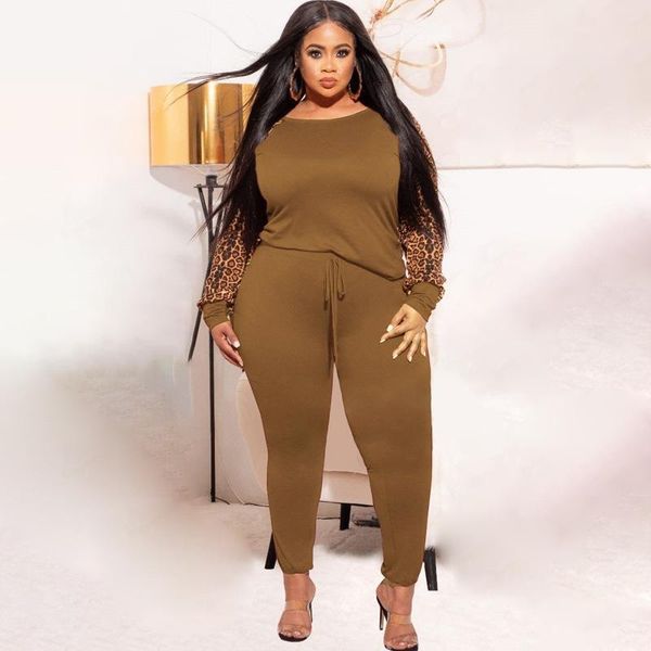 

plus size tracksuits 3xl 4xl 5xl wholesale 2021 fall women clothing 2 two piece set ladies leopard long sleeve and pants suits female, Black
