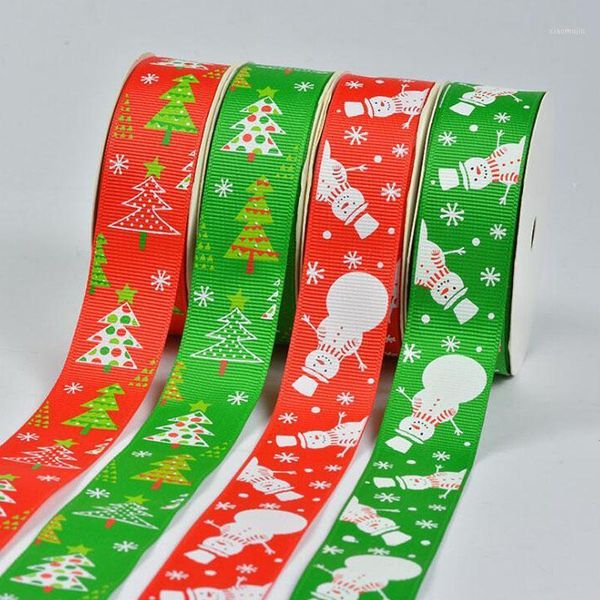 

hair accessories 100y/roll 25mm christmas tree snowman print grosgrain ribbon for gift wrapping wedding decoration, Slivery;white