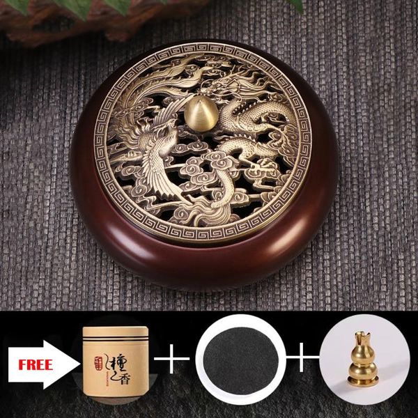 

fragrance lamps copper incense burner with 4 hours coil dragon phoenix sandalwood ornaments