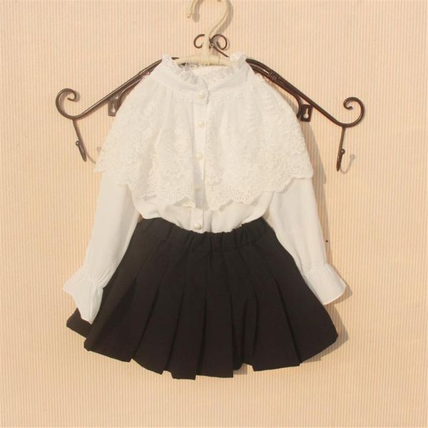 

shirts 2021 spring girls blouse children clothes school girl white chiffon child shirt kids lace blusas 2-16y, White;black