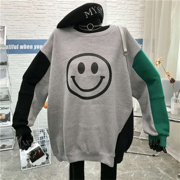 

women's hoodies & sweatshirts hoodie weiyi plush thickened korean ins fashion loose large size smiley face stitching color contrast coa, Black