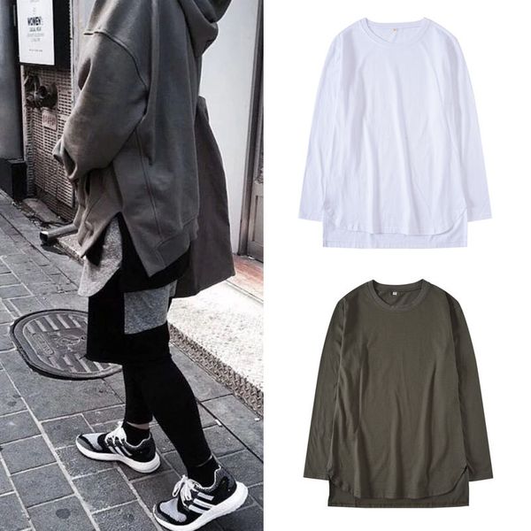 

men's long-sleeved t-shirt women spring and autumn cotton high street loose round neck hip-hop bottoming shirt, White;black