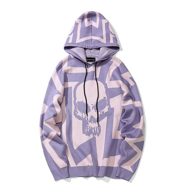 

men's hoodies & sweatshirts high street sweatshirt men skull print knitting hooded pullover hip hop loose casual sudaderas couple str, Black