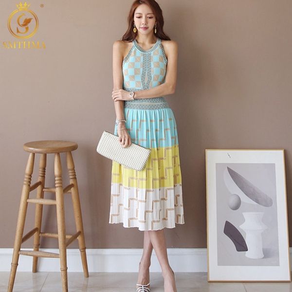 

fashion women elegant geometric print knitted dress bohemian holiday summer vestidos 210520, Black;gray