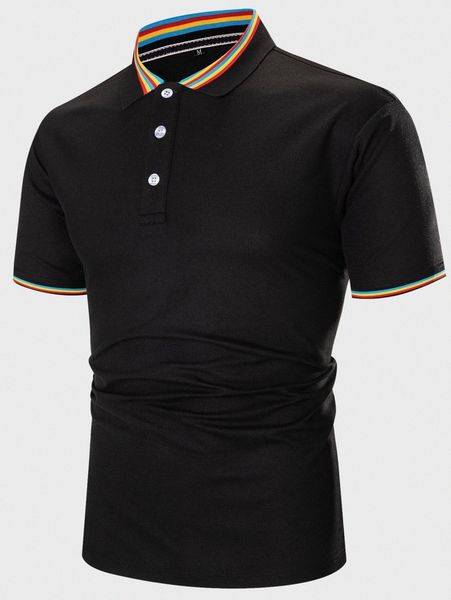 

men contrast rainbow striped collar polo shirt u3hv#, White;black