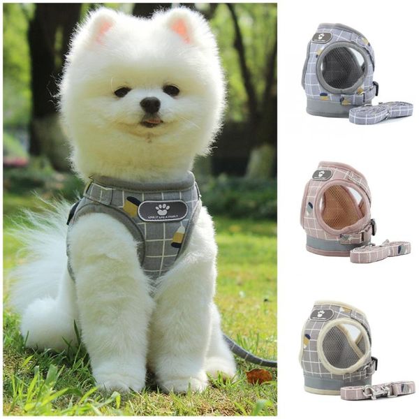

dog collars & leashes reflective harness for cat harnesses leash breathable plaid adjustable small vest xs -xl