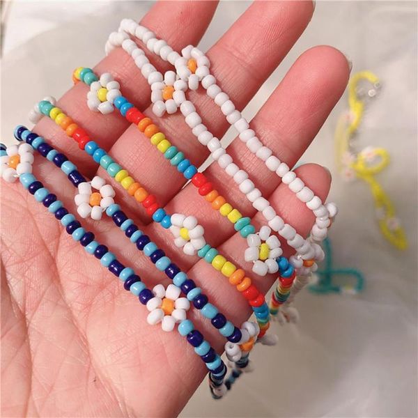 

chains korea fashion temperament colorful beads flower necklace female korean handmade pearl beaded clavicle chain jewelry gifts, Silver
