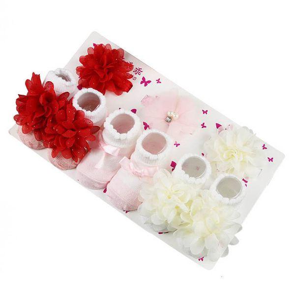 

baby socks newborn booties cotton girls accessories infant flower princess bow hairband 3pairs/sets 0-1 year old b7580, Pink;yellow
