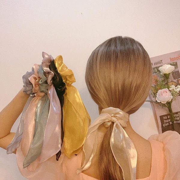 

hair accessories higoodins pearl yarn bands pure color ribbon bowknot intestine escherichia coil circle rope simple, Slivery;white