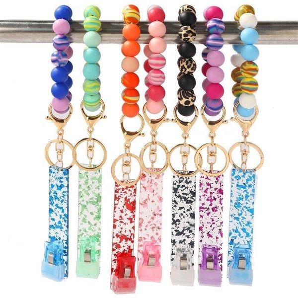 

jewelry tie dye silica gel bead string bracelet keychain beads bracelets women girl keyring wrist strap, Red;brown