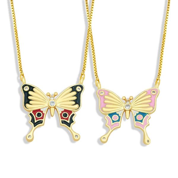

pendant necklaces huanzhi 2021 ins colorful dripping oil butterfly 18k gold plated clavicle necklace for women girls charm party jewelry gif, Silver