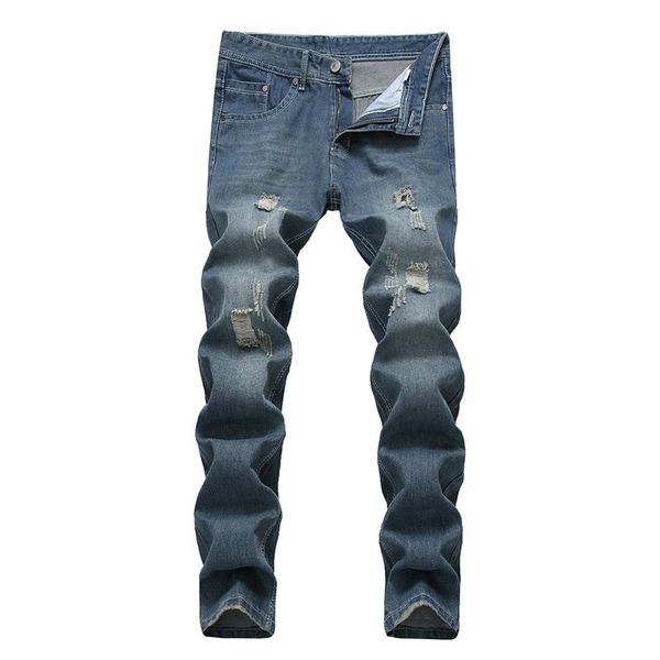 

men's jeans 2021 selling with holes wear white and nostalgia light blue rotten wiring korean