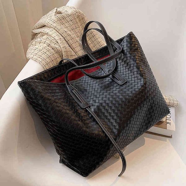 

designer weave pu leather shoulder bags for women 2021 high capacity big handbags travel luxury large shopper shopping purses