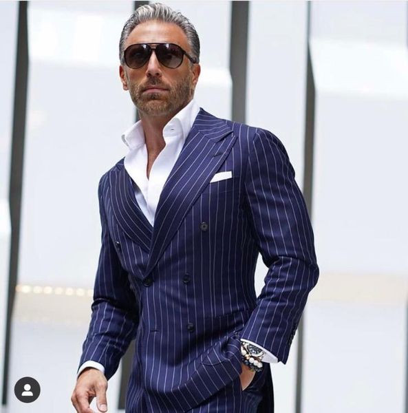 

costume homme mariage 2021 dark blue stripe men suits slim fit groom wedding terno masculino 2 pieces blazer (jacket+pant) men's & blaz, White;black