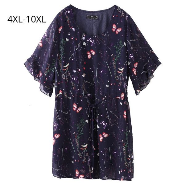 

polo plus size 10xl 8xl 6xl 4xl women short sleeve summer shirt femme elegant butterfly print chiffon ladies slim tee shirts, White