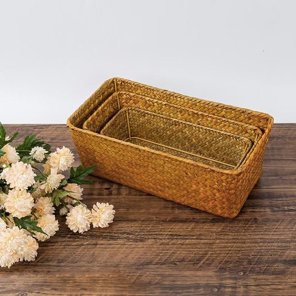 

storage baskets handmade seagrass woven box finishing wicker basket bath cosmetic towel container for storages clothing toys