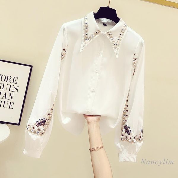 

women's blouses & shirts embroidered shirt long sleeve white temperament lady female 2021 spring blouse blusas nancylim