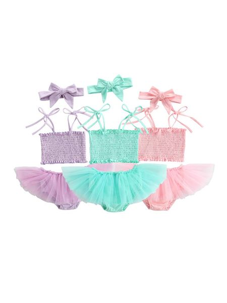 

citgeesummer solid infant baby girls three-piece set color sleeveless shorts hairband cute clothes clothing sets, White