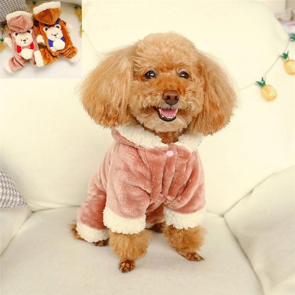 

pet clothes thick velvet dog winter warm hoodies jumpsuit four-legged pants bear pattern puppy apparel