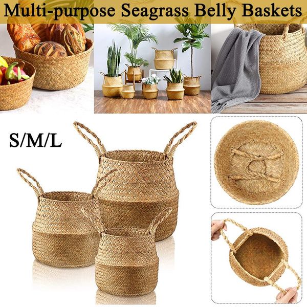

storage baskets foldable seagrass belly decorative flower pot natural material handmade woven laundry picnic home decor