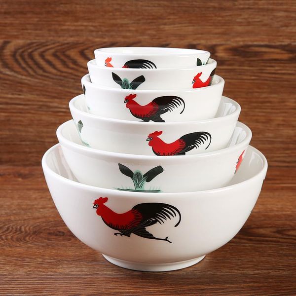 

bowls 4-8inch chinese classical cock art small rice white ceramic soup bowl restaurant kitchen utensils porcelain home tableware