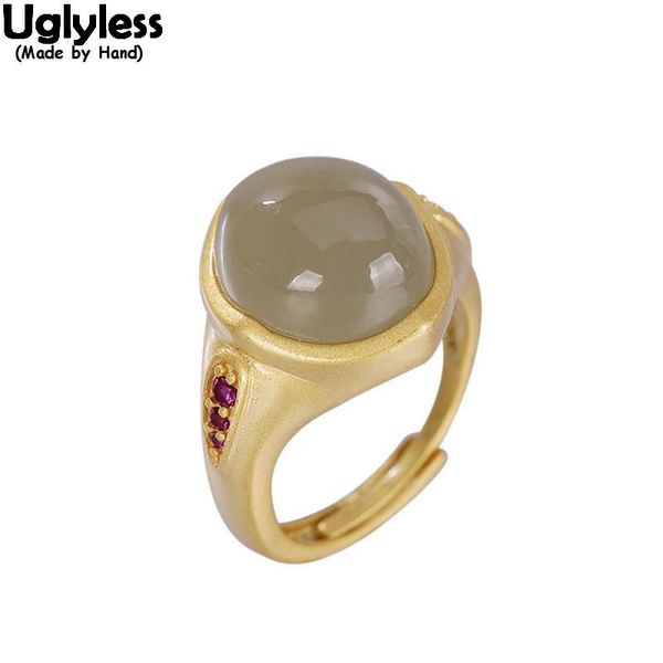 

cluster rings uglyless simple fashion blank gemstones for women oval jade open solid 925 silver finger ring lavender jewel, Golden;silver