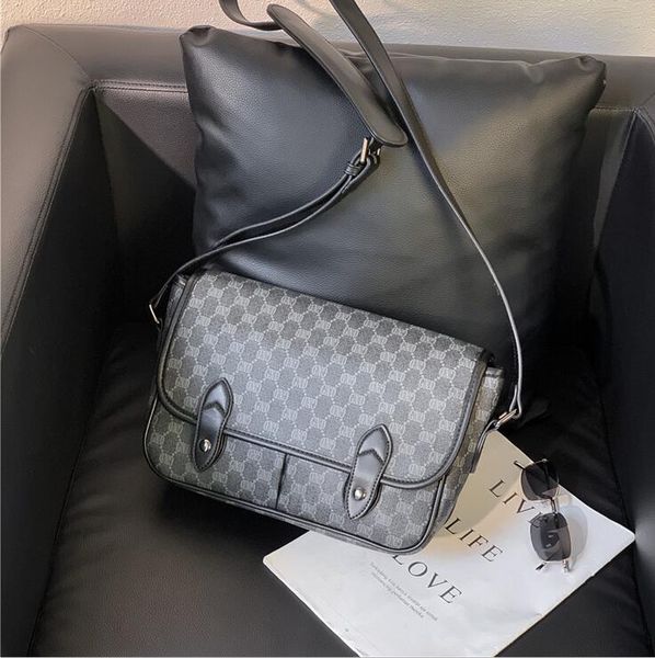 

factory wholesale men handbag simple printed mens postman bag waterproof wear-resistant leather casual shoulder bags flip plaid messenger ha