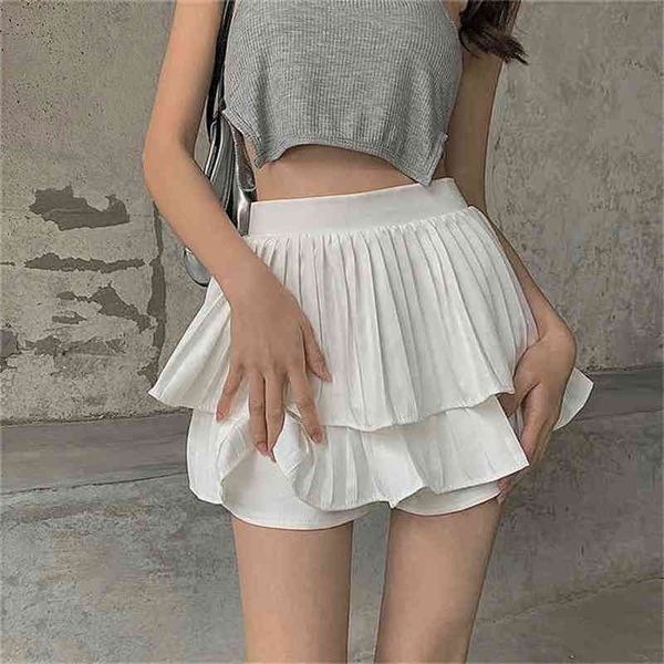 

3 sizes s- causal high waist summer a-line pleated solid casual elastic women shorts skirts 210624, White;black