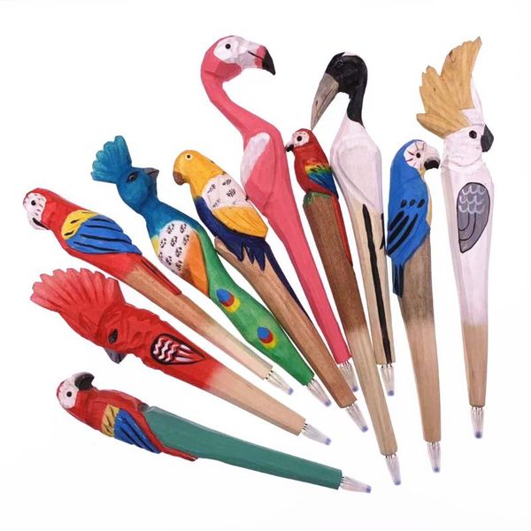 

gel pens 1pc cute animal shape pen, wood carving bird parrot series signature creative student stationery school supplies