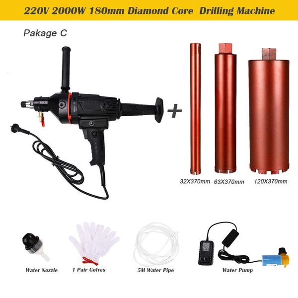

professiona electric drills 220v handheld diamond core drill 2000w 180mm concrete drilling machine wet/dry water with pump