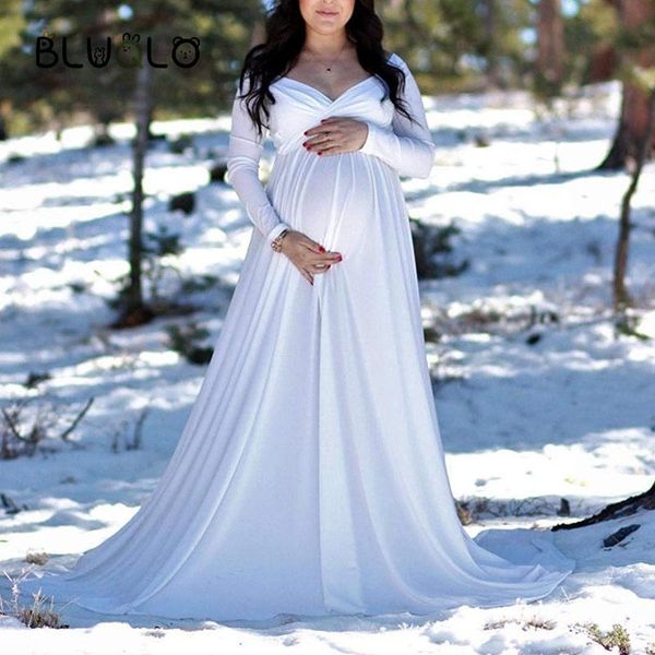 

maternity dresses 2021 long pregnancy pography women dress fashion maxi gown for pregnant poshoot props clothes, White