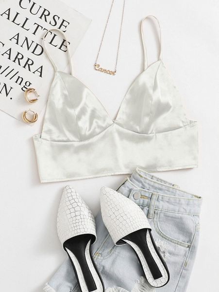 

shirred satin cami u3kv#, White