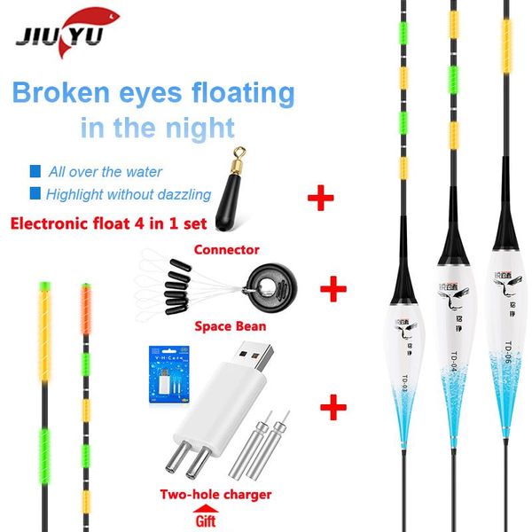 

jiuyu 3pcs/lot led electronic fishing float set with battery night floats balsa wood vision tackle luminous cr425 accessories