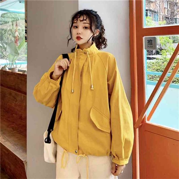 

women's spring autumn jacket korean style the solid color short tooling loose and versatile casual coats gx801 210507, White