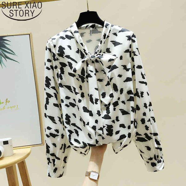 

korean casual print blouses real po fashion women bow chiffon shirt autumn long sleeve blouse ladies clothing 11918 210417, White