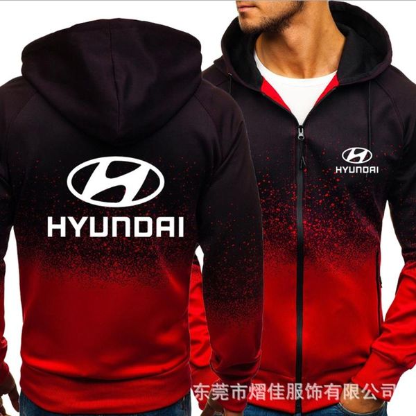 

men's hoodies & sweatshirts jacket hyundal logo print casual hip hop harajuku gradient hooded fleece sweatshirt zipper hoodie wear, Black