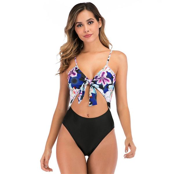 

tummy cut out knotted s-2xl plus size large swimwear female one piece swimsuit women bather bathing suit swim lady y2096 one-piece suits